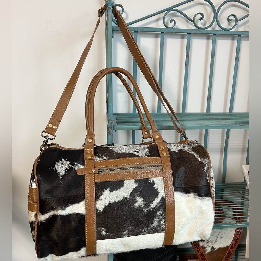 New Myra Bag Onyx Cowhide Leather Mini Small Duffel Western Travel Weekender - Picture 10 of 15